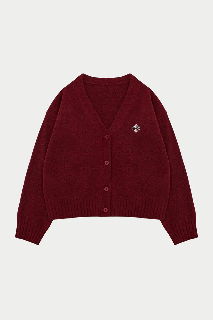 FLUFFY KNIT EMBLEM EMBROIDERED CARDIGAN