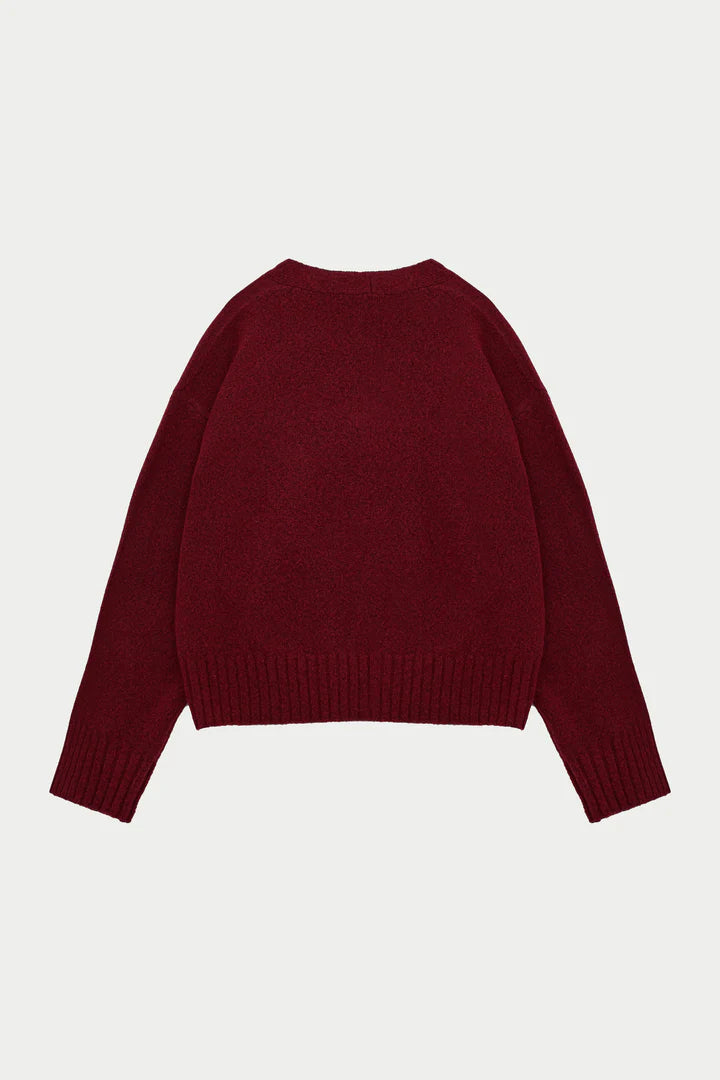 FLUFFY KNIT EMBLEM EMBROIDERED CARDIGAN