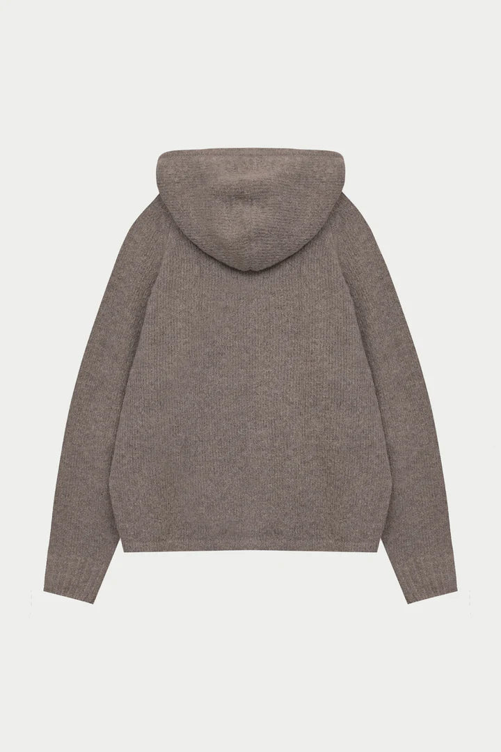FLUFFY EMBLEM ZIP THROUGH KNITTED HOODIE