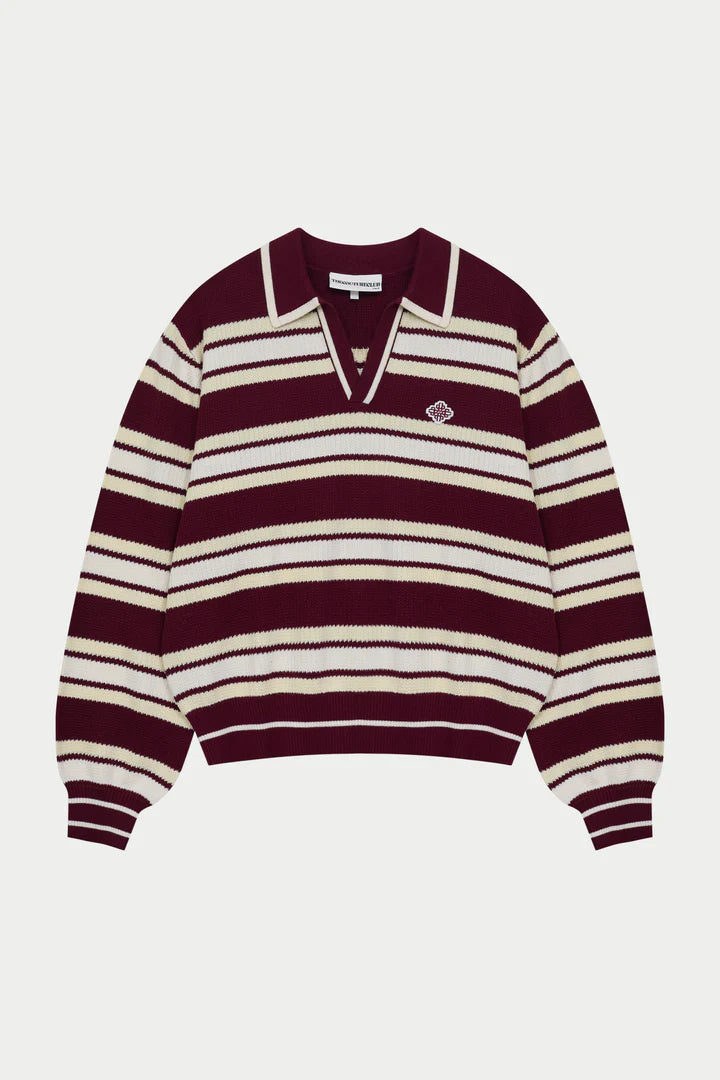 STRIPE KNITTED POLO SWEATSHIRT