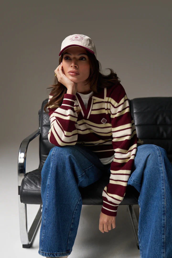 STRIPE KNITTED POLO SWEATSHIRT