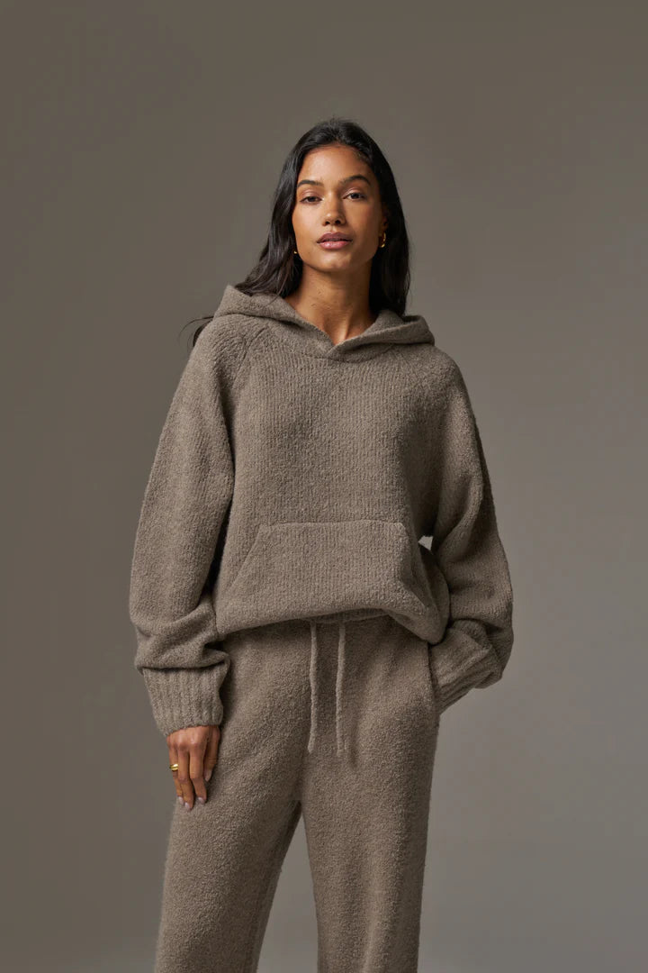 FLUFFY EMBLEM ZIP THROUGH KNITTED HOODIE